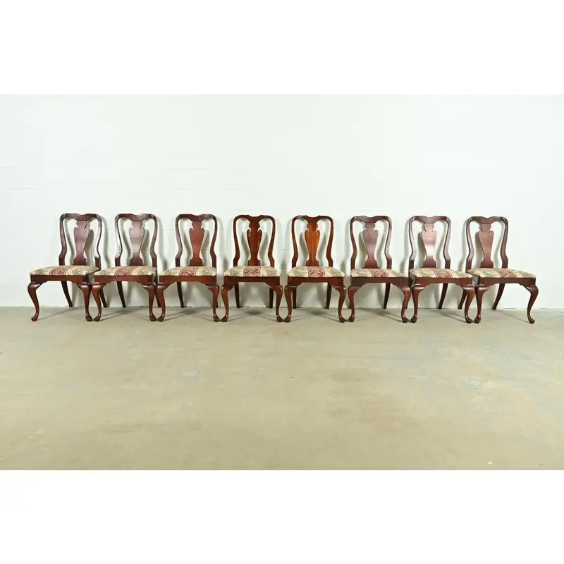 Baker Furniture Style Queen Anne Solid Cherry Wood Dining Chairs, Set of Eight - Image 3