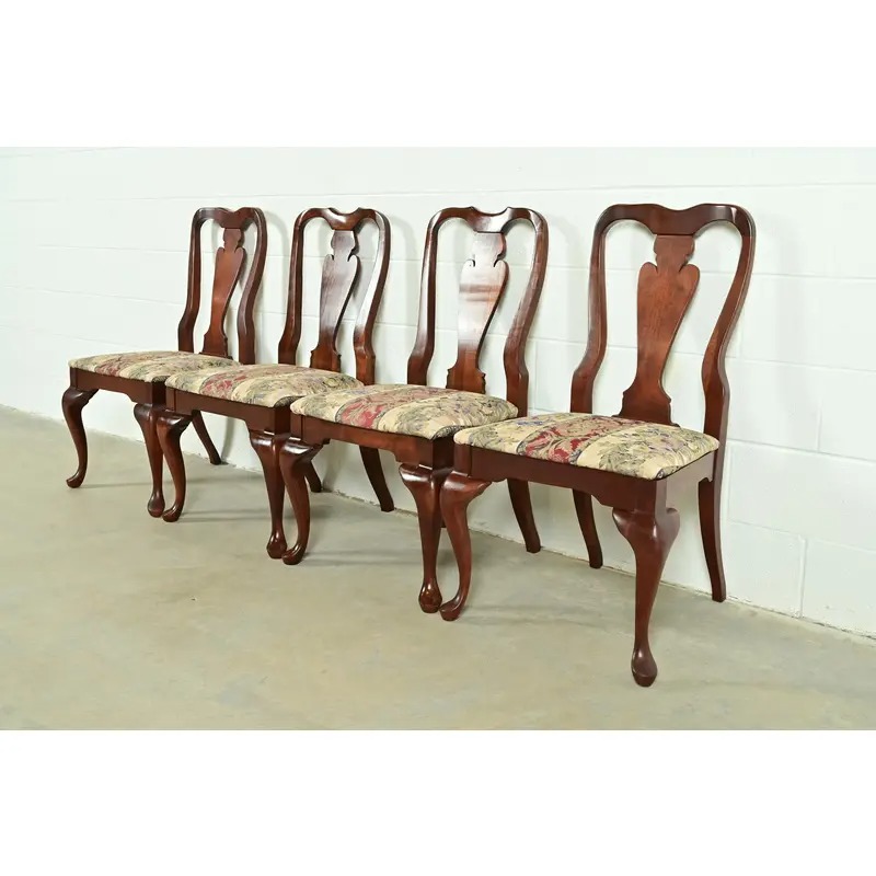 Baker Furniture Style Queen Anne Solid Cherry Wood Dining Chairs, Set of Four - Image 3