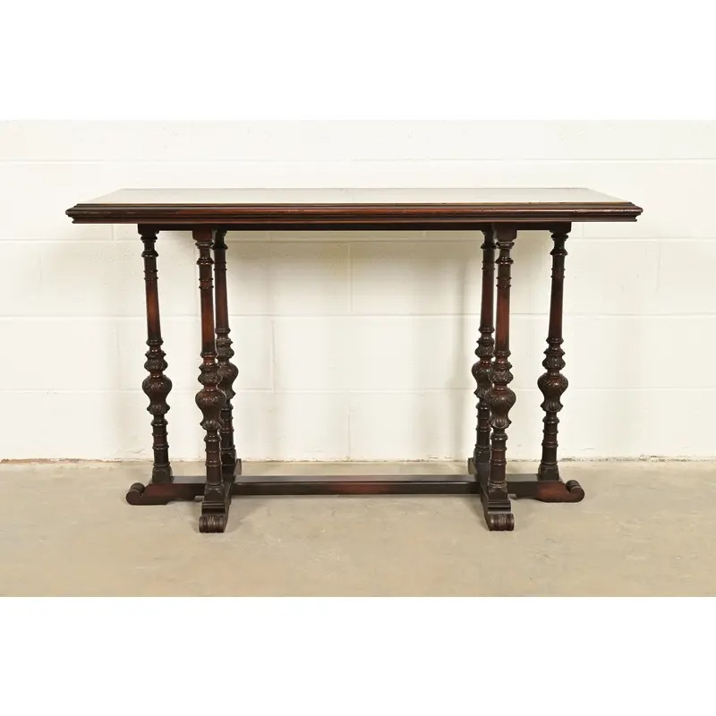 Berkey & Gay Style Antique English Jacobean Carved Walnut Console Table or Server, Circa 1920s - Image 3