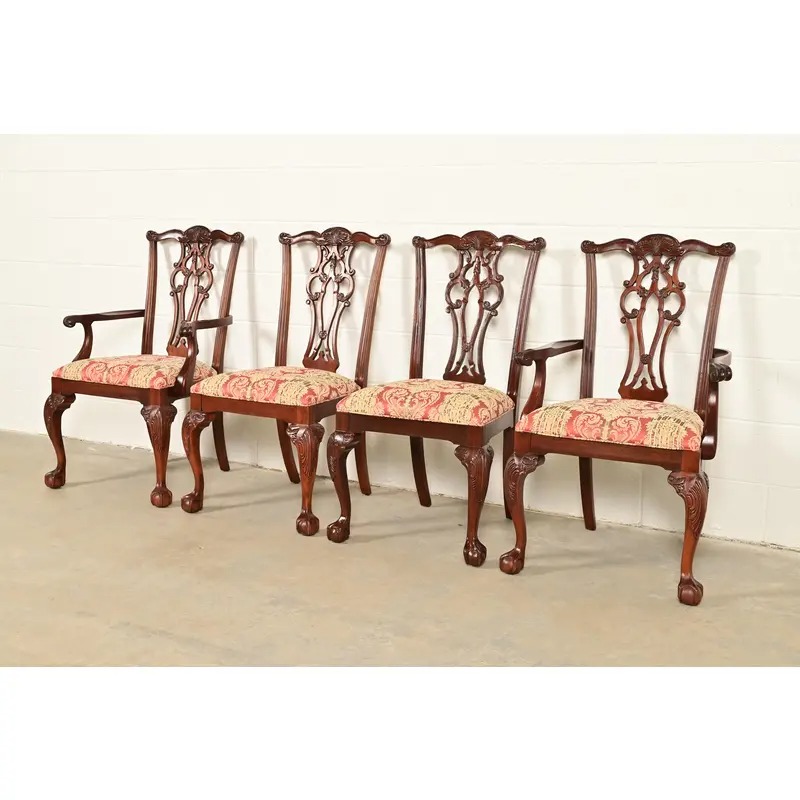 Ethan Allen Chippendale Carved Mahogany Dining Chairs, Set of Four - Image 3