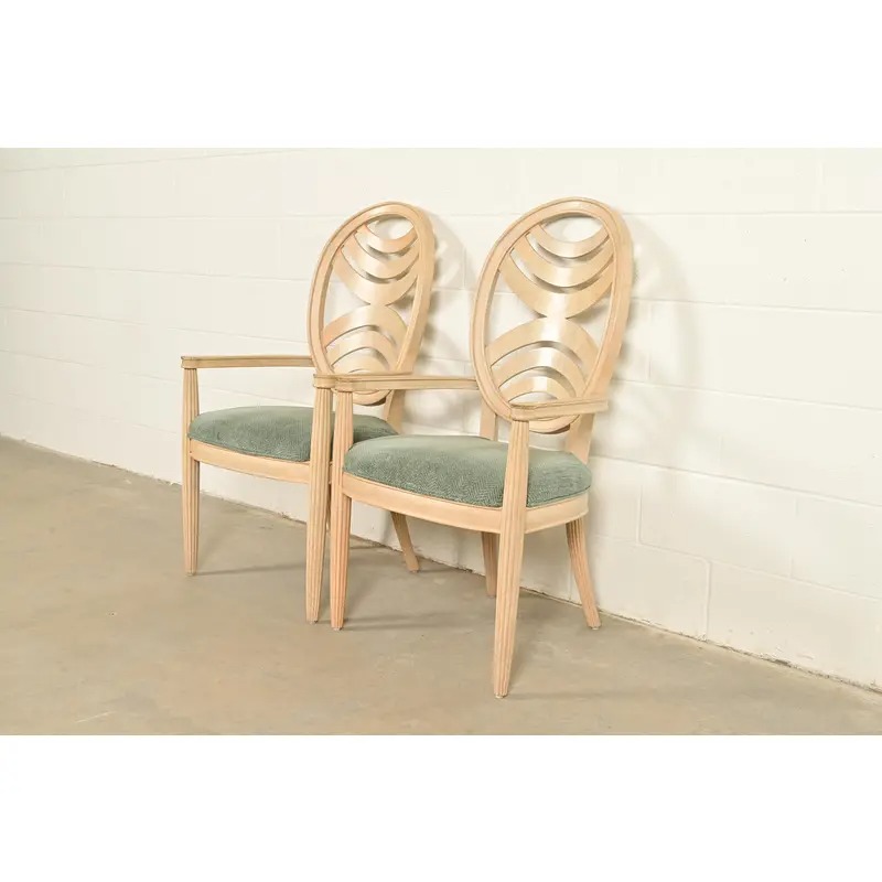 Henredon Modern Art Deco Carved Oak Armchairs, Pair - Image 3