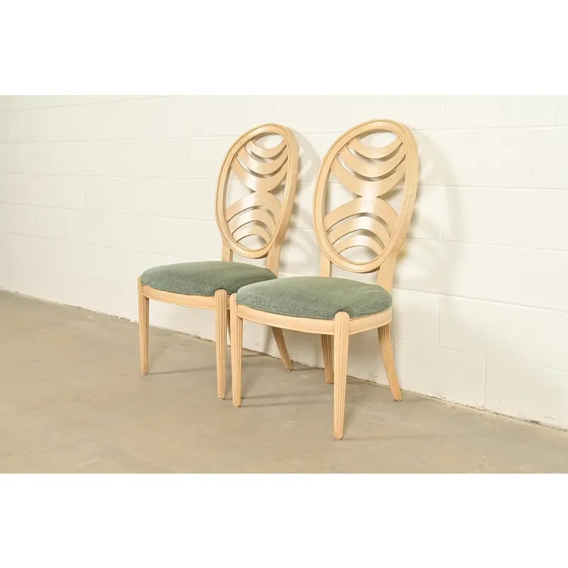 Henredon Modern Art Deco Carved Oak Side Chairs or Dining Chairs, Pair - Image 3