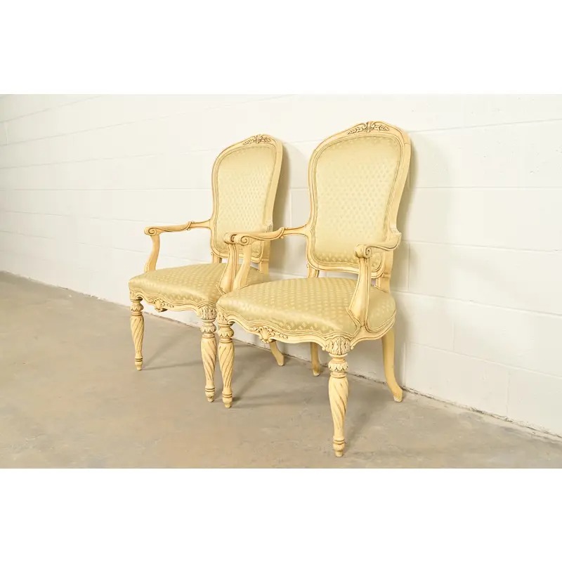 Karges French Regency Louis XVI Cream Lacquered Armchairs, Pair - Image 3
