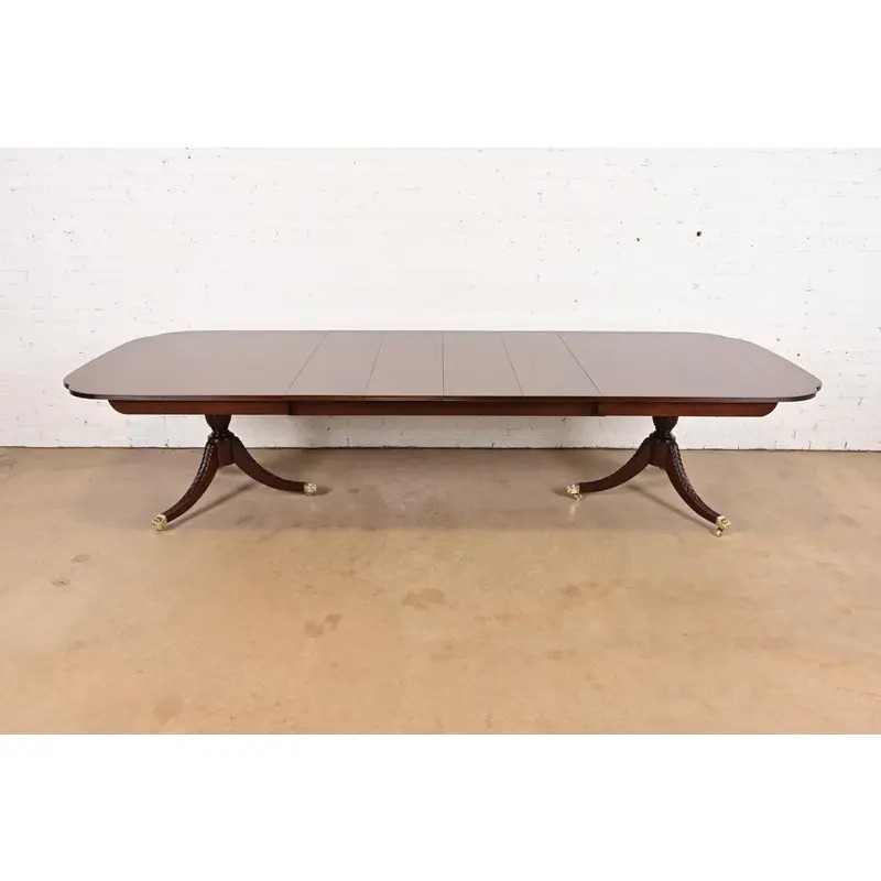 Karges Georgian Mahogany Double Pedestal Extension Dining Table, Newly Refinished - Image 3