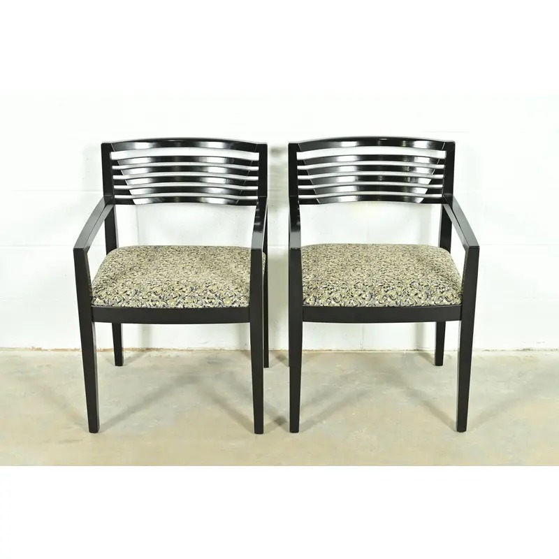 Knoll Postmodern Black Lacquered Ricchio Armchairs, Pair - Image 3