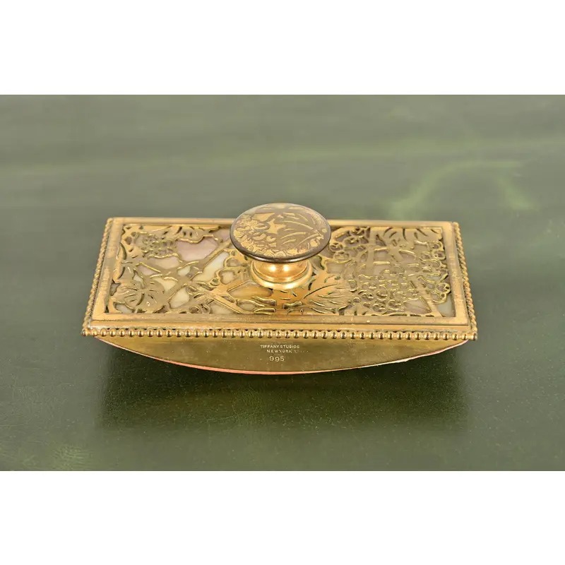 Tiffany Studios New York Grapevine Bronze Doré and Favrile Slag Glass Rocker Blotter - Image 3