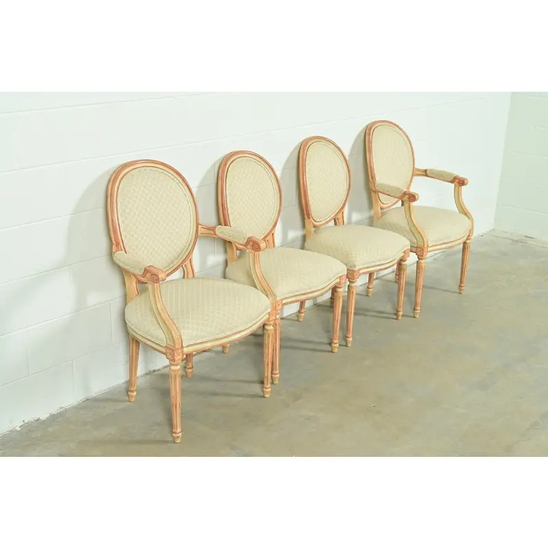 Baker Furniture French Regency Louis XVI Cream and Pink Lacquered Dining Chairs, Set of Four - Image 4
