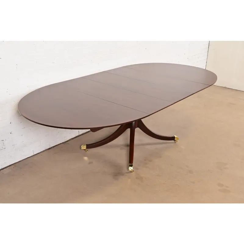 Baker Furniture Georgian Banded Cherry Wood Pedestal Extension Dining Table, Newly Refinished - Image 4