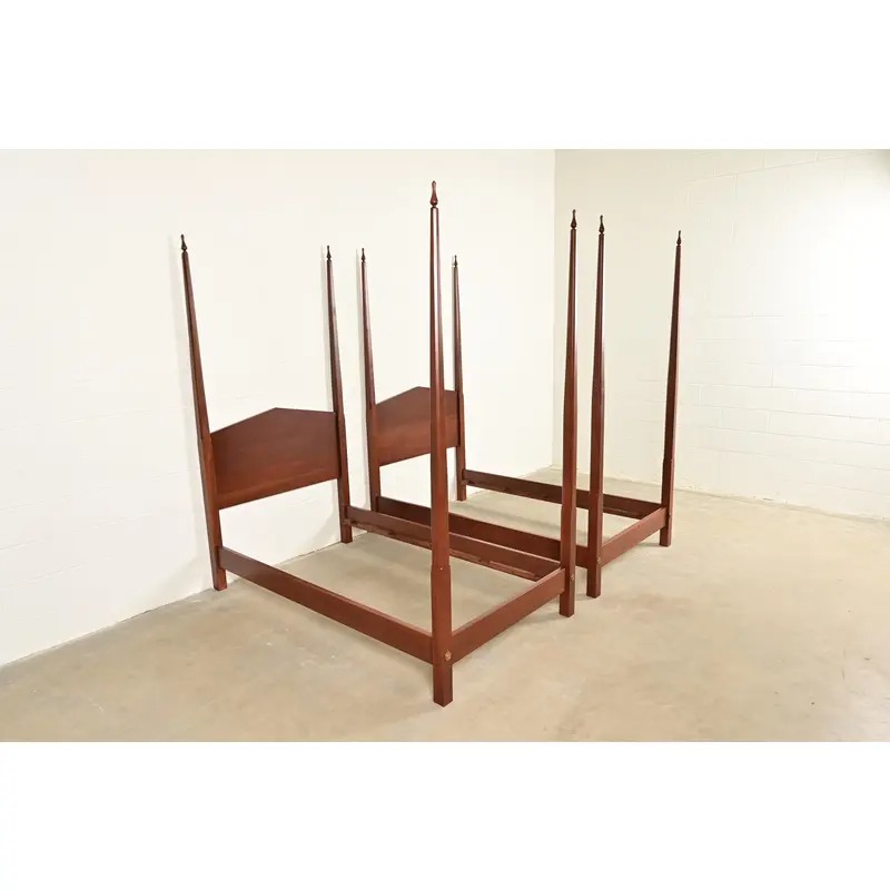 Baker Furniture Style Federal Carved Walnut Twin Size Poster Beds, Pair - Image 4