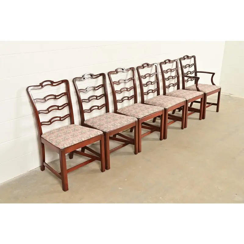 Baker Furniture Style Georgian Carved Mahogany Dining Chairs, Set of Six - Image 4