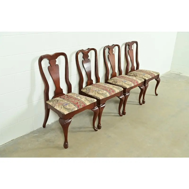 Baker Furniture Style Queen Anne Solid Cherry Wood Dining Chairs, Set of Four - Image 4