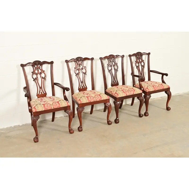 Ethan Allen Chippendale Carved Mahogany Dining Chairs, Set of Four - Image 4