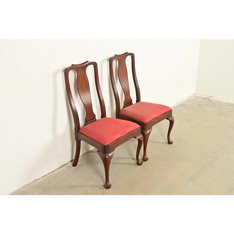Henkel Harris Queen Anne Solid Mahogany Side Chairs or Dining Chairs, Pair - Image 10
