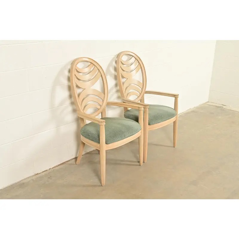 Henredon Modern Art Deco Carved Oak Armchairs, Pair - Image 4