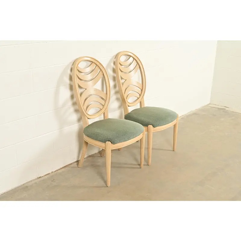 Henredon Modern Art Deco Carved Oak Side Chairs or Dining Chairs, Pair - Image 4