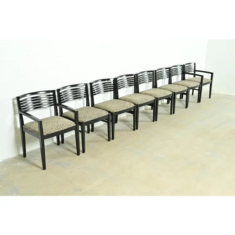 Knoll Postmodern Black Lacquered Ricchio Dining Chairs, Set of Eight - Image 4