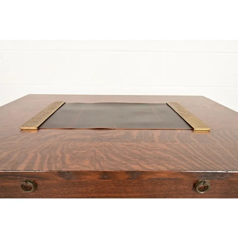 Tiffany Studios New York Adam Pattern Bronze Doré Blotter Ends With Leather Desk Blotter - Image 4