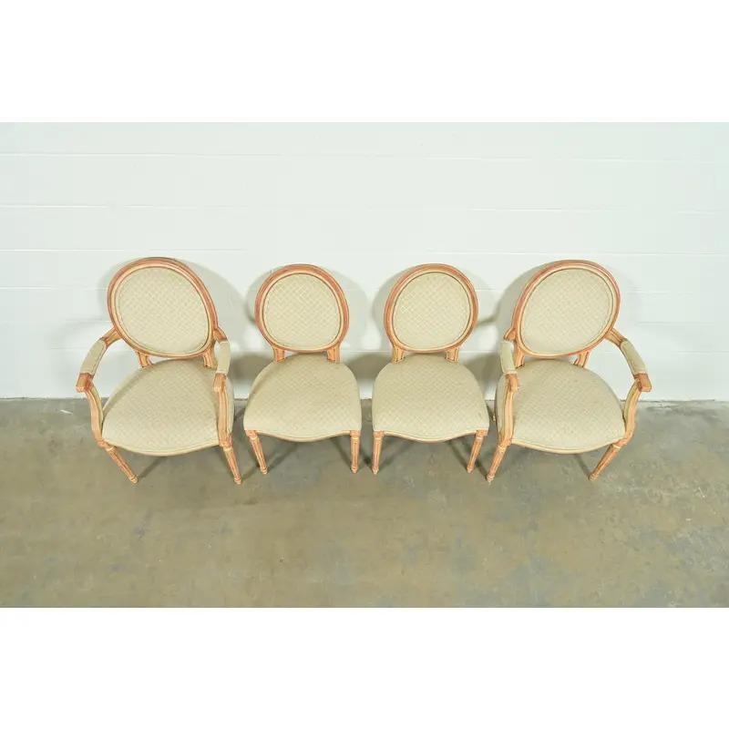 Baker Furniture French Regency Louis XVI Cream and Pink Lacquered Dining Chairs, Set of Four - Image 5