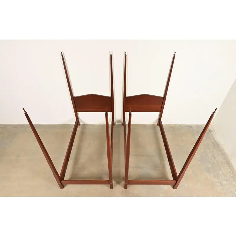 Baker Furniture Style Federal Carved Walnut Twin Size Poster Beds, Pair - Image 5