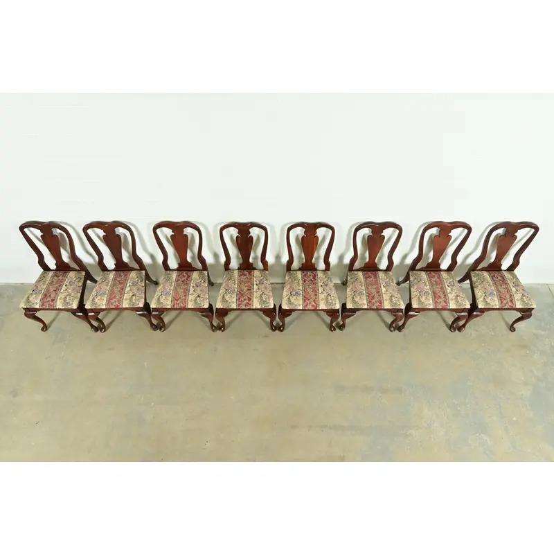 Baker Furniture Style Queen Anne Solid Cherry Wood Dining Chairs, Set of Eight - Image 5