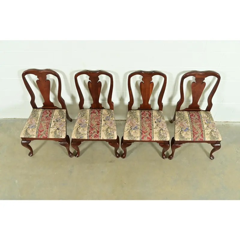 Baker Furniture Style Queen Anne Solid Cherry Wood Dining Chairs, Set of Four - Image 5