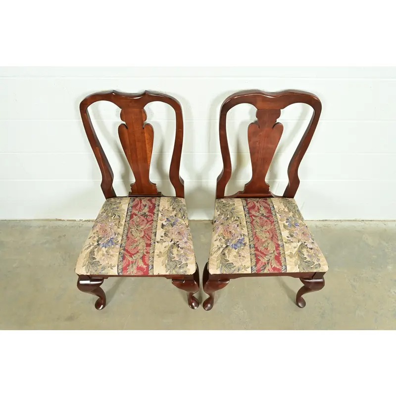 Baker Furniture Style Queen Anne Solid Cherry Wood Side Chairs or Dining Chairs, Pair - Image 5