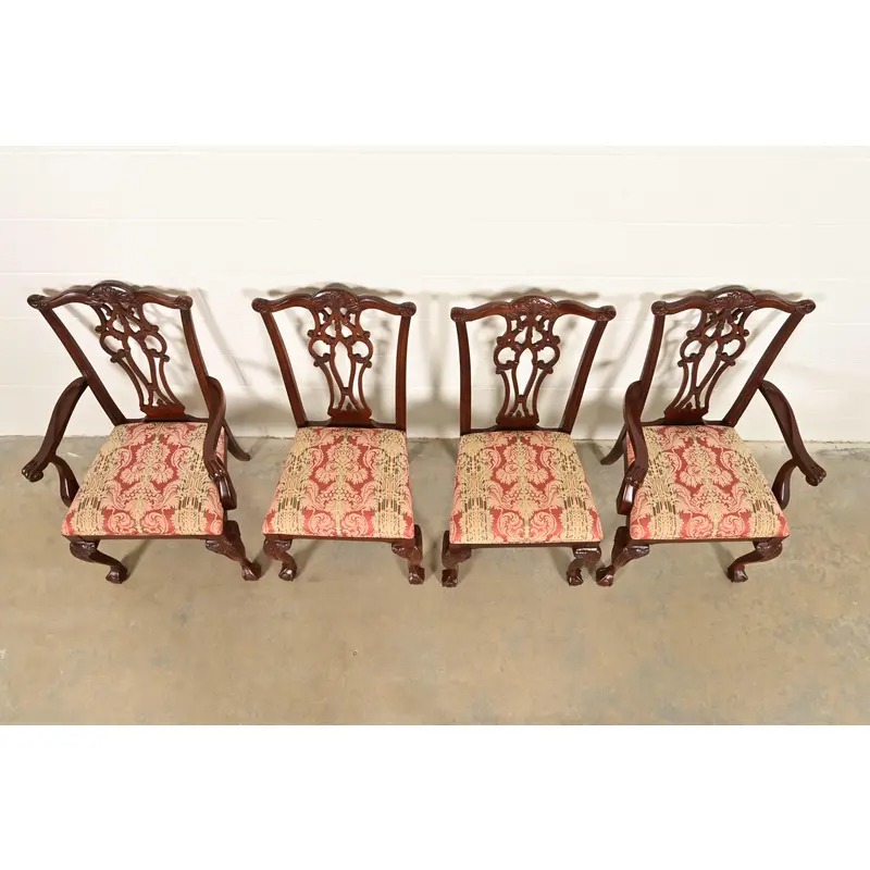 Ethan Allen Chippendale Carved Mahogany Dining Chairs, Set of Four - Image 5