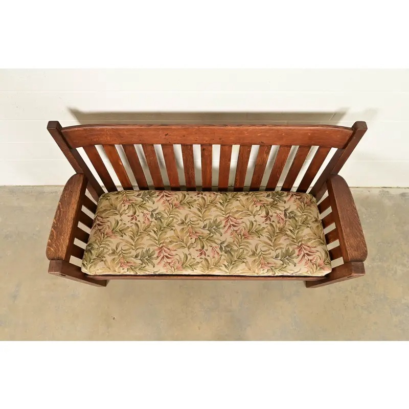 Gustav Stickley Style Antique Mission Oak Arts & Crafts Bench or Settle Sofa, Circa 1900 - Image 5