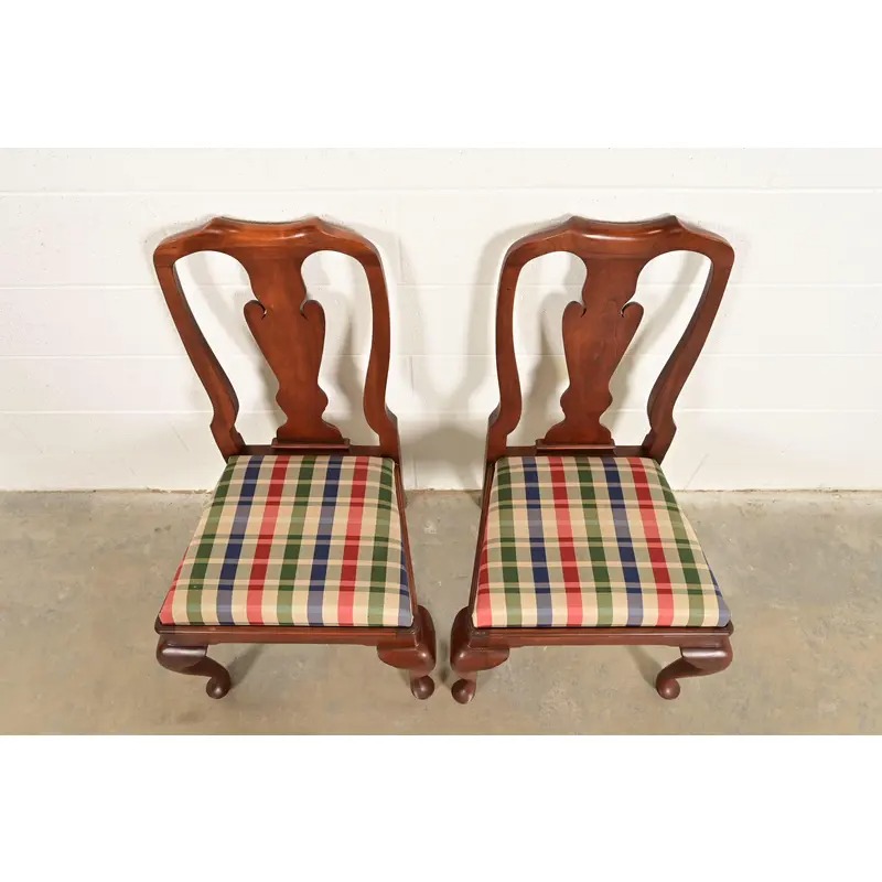 Henkel Harris Queen Anne Solid Cherry Wood Side Chairs or Dining Chairs, Pair - Image 5