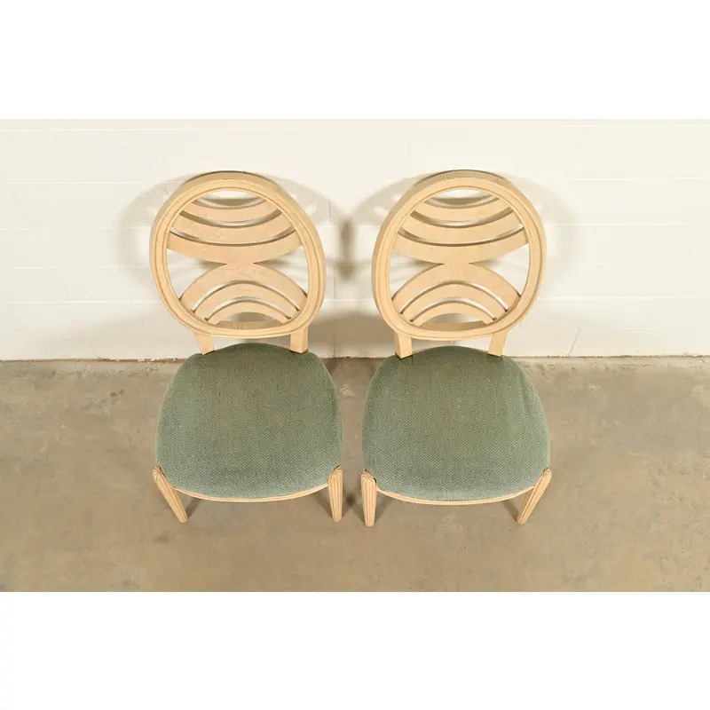 Henredon Modern Art Deco Carved Oak Side Chairs or Dining Chairs, Pair - Image 5