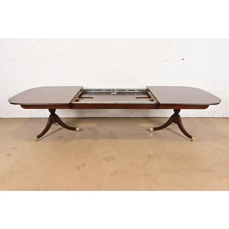 Karges Georgian Mahogany Double Pedestal Extension Dining Table, Newly Refinished - Image 5