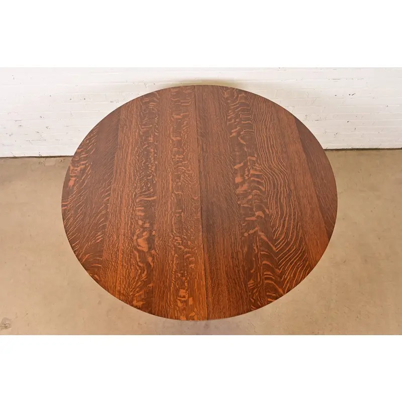 Stickley Brothers Style Antique Mission Oak Arts & Crafts Pedestal Extension Dining Table, Newly Refinished - Image 5