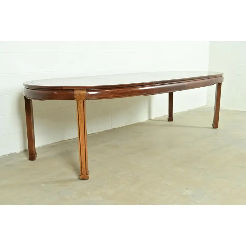 Thomasville Mid-Century Hollywood Regency Chinoiserie Walnut Extension Dining Table, Circa 1970s - Image 5