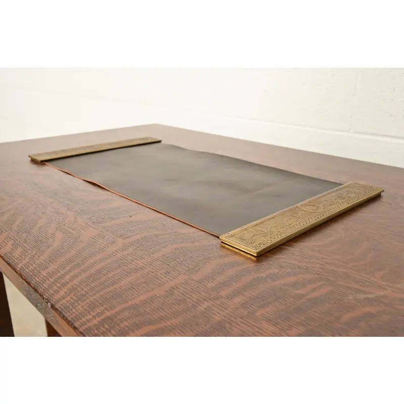 Tiffany Studios New York Adam Pattern Bronze Doré Blotter Ends With Leather Desk Blotter - Image 5