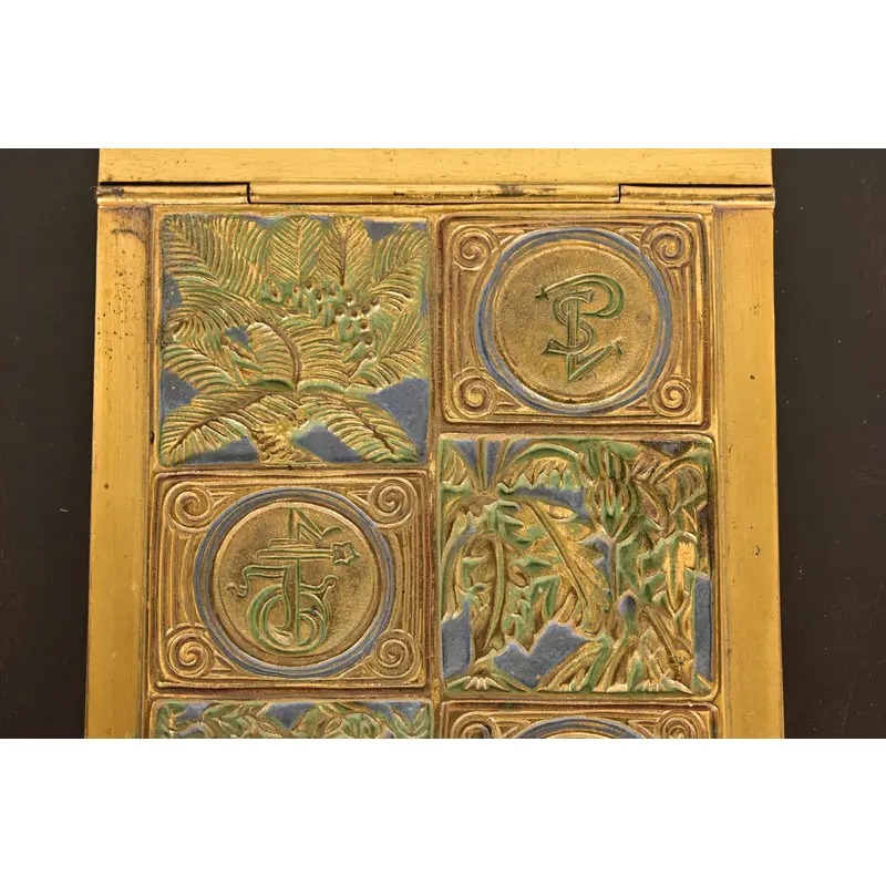 Tiffany Studios New York Bookmark Pattern Bronze Doré and Enamel Notepad Holder - Image 5