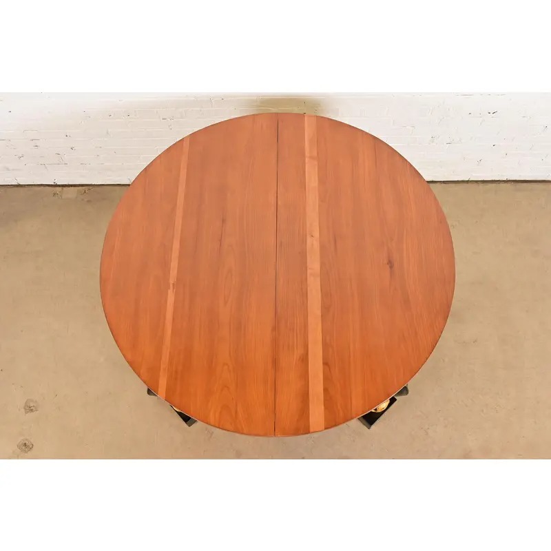 Antique Italian Regency Cherry and Burl Wood Parcel Ebonized Dolphin Base Monumental Extension Dining Table, Circa 1890s - Image 6