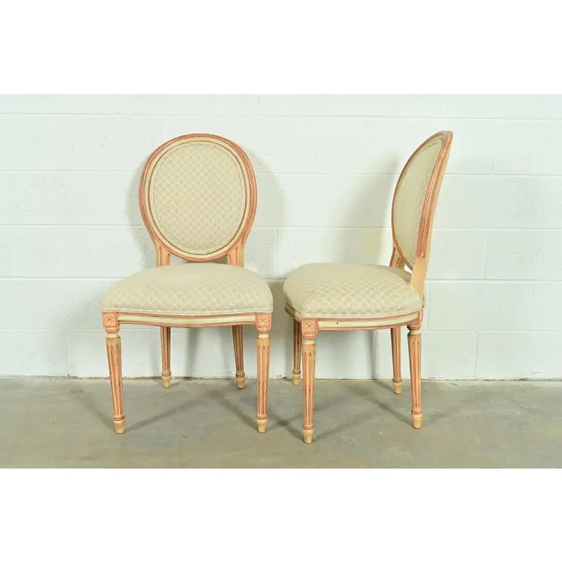 Baker Furniture French Regency Louis XVI Cream and Pink Lacquered Dining Chairs, Set of Four - Image 6