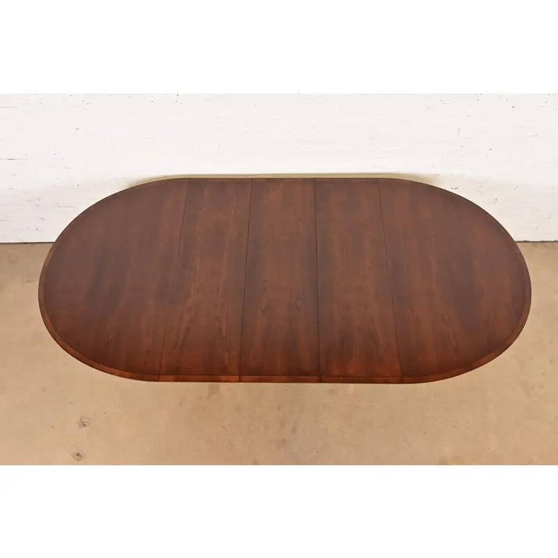 Baker Furniture Georgian Banded Cherry Wood Pedestal Extension Dining Table, Newly Refinished - Image 6