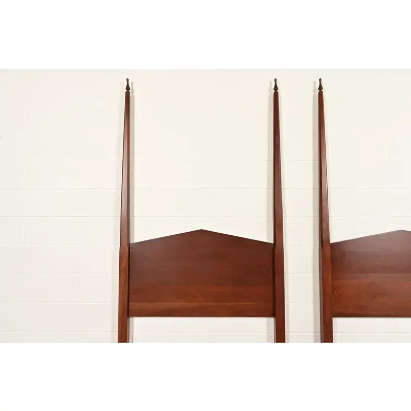 Baker Furniture Style Federal Carved Walnut Twin Size Poster Beds, Pair - Image 6