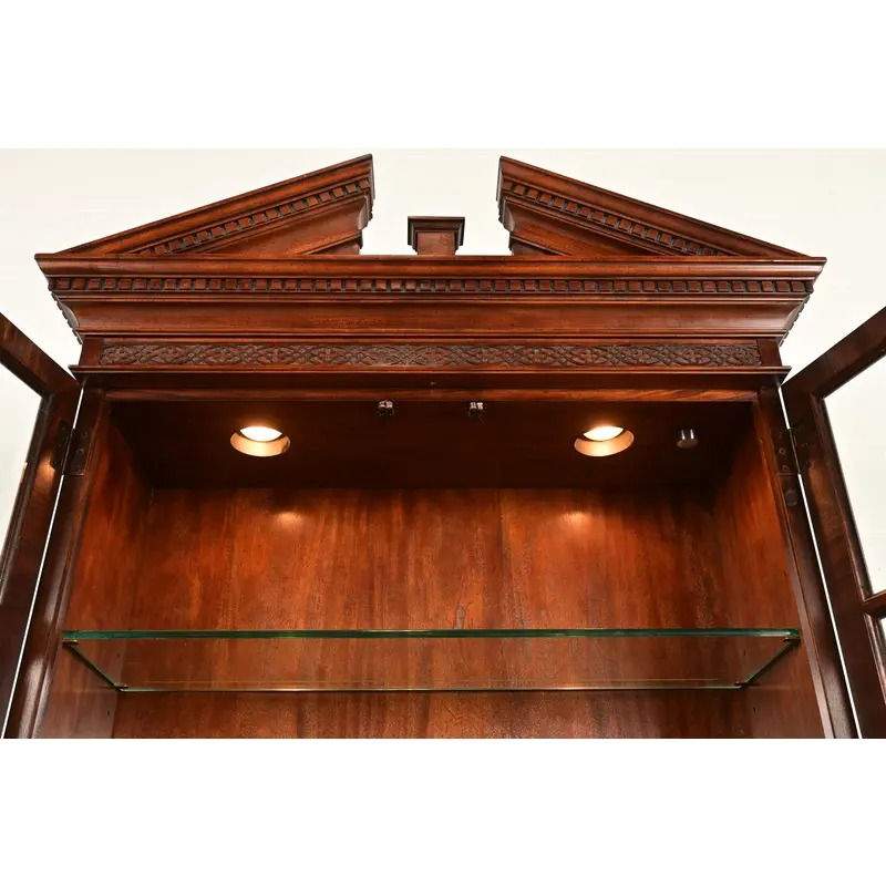 Century Furniture Chippendale Carved Mahogany Drop Front Secretary Desk With Lighted Bookcase Hutch - Image 6