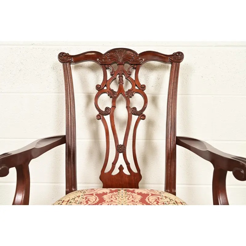 Ethan Allen Chippendale Carved Mahogany Dining Chairs, Set of Four - Image 6