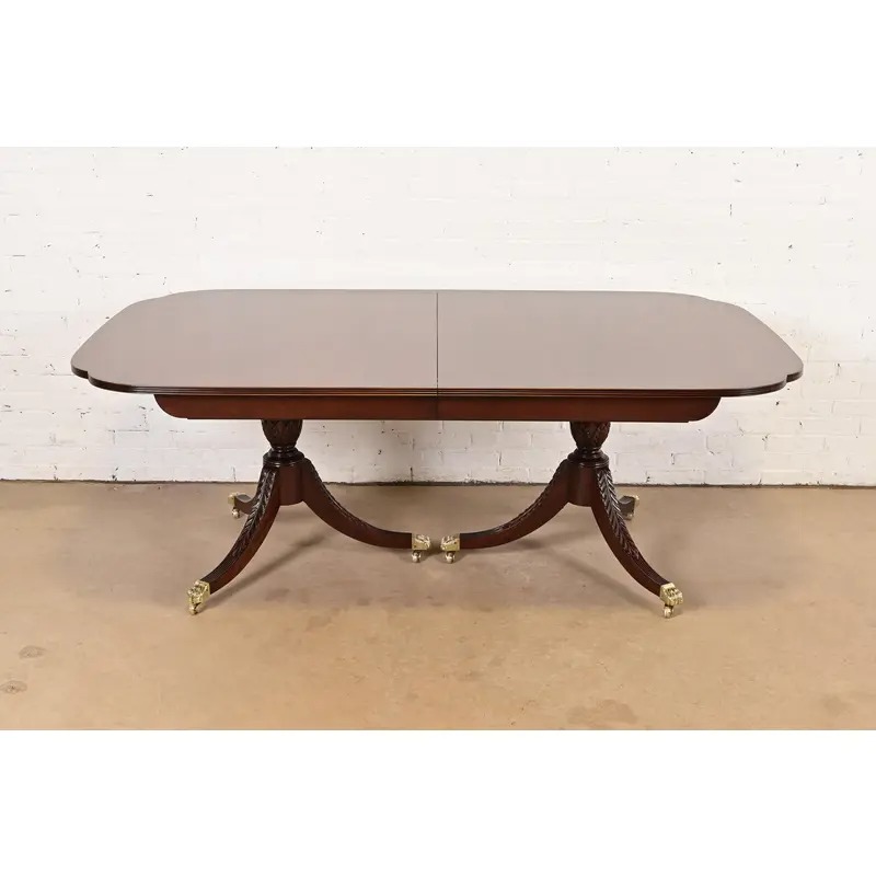 Karges Georgian Mahogany Double Pedestal Extension Dining Table, Newly Refinished - Image 6
