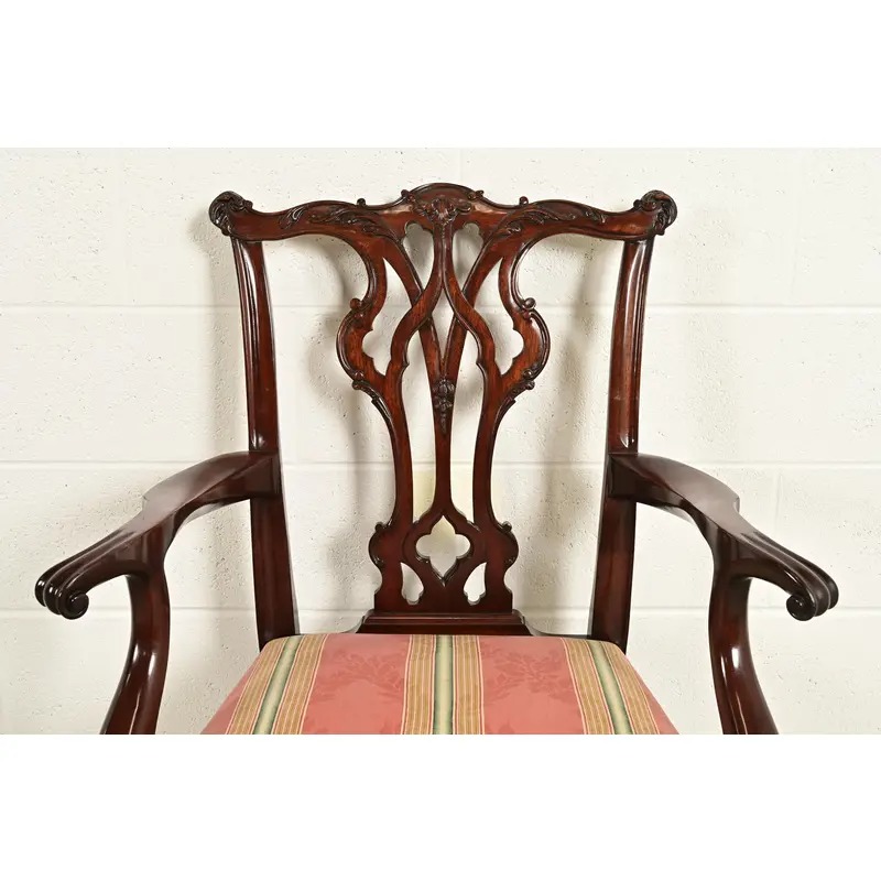 Kindel Furniture Chippendale Carved Mahogany Dining Arm Chairs, Set of Four - Image 6