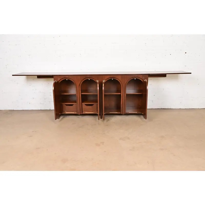 T. H. Robsjohn Gibbings for Widdicomb Sculpted Walnut Colosseum Sideboard Credenza, Newly Refinished - Image 6