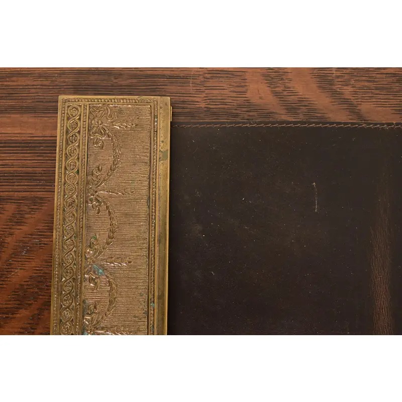 Tiffany Studios New York Adam Pattern Bronze Doré Blotter Ends With Leather Desk Blotter - Image 6