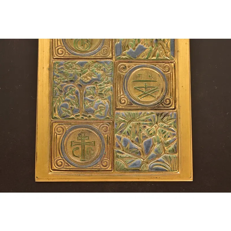 Tiffany Studios New York Bookmark Pattern Bronze Doré and Enamel Notepad Holder - Image 6