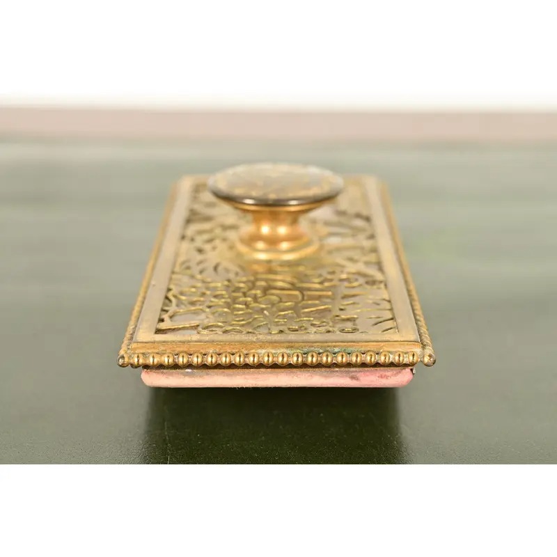 Tiffany Studios New York Grapevine Bronze Doré and Favrile Slag Glass Rocker Blotter - Image 6