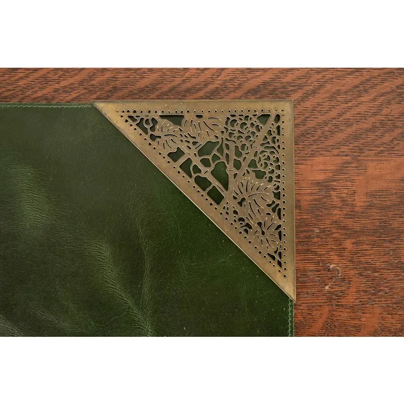 Tiffany Studios New York Grapevine Bronze Doré Blotter Corners With Leather Desk Blotter - Image 6