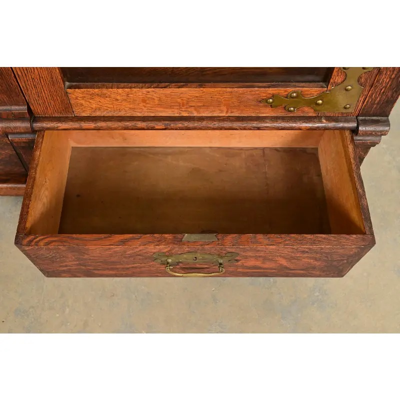 Antique Victorian Carved Oak Two-Door Bookcase, Circa 1890s - Image 7