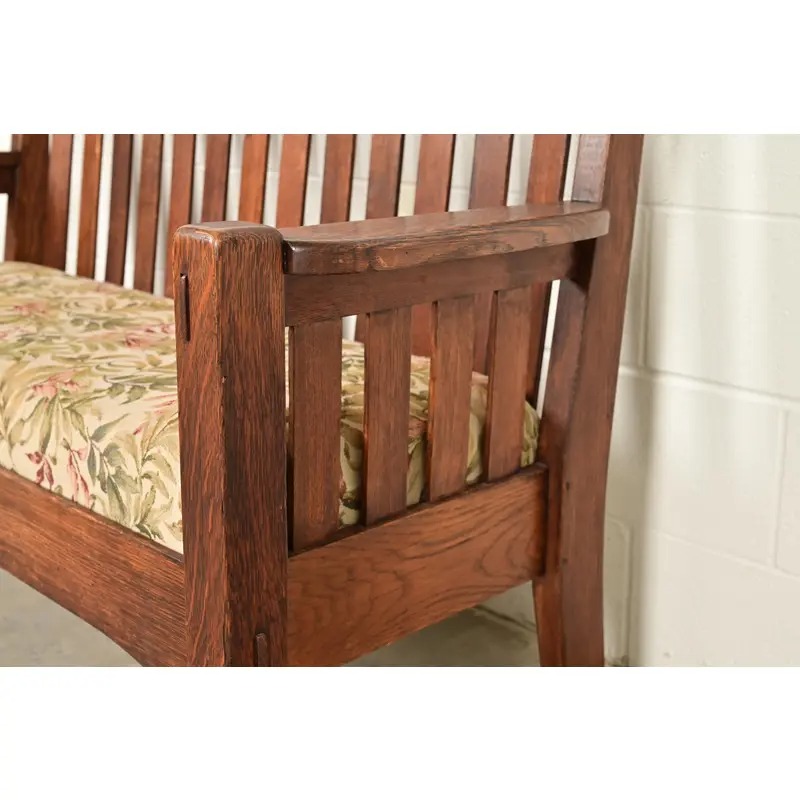 Gustav Stickley Style Antique Mission Oak Arts & Crafts Bench or Settle Sofa, Circa 1900 - Image 7